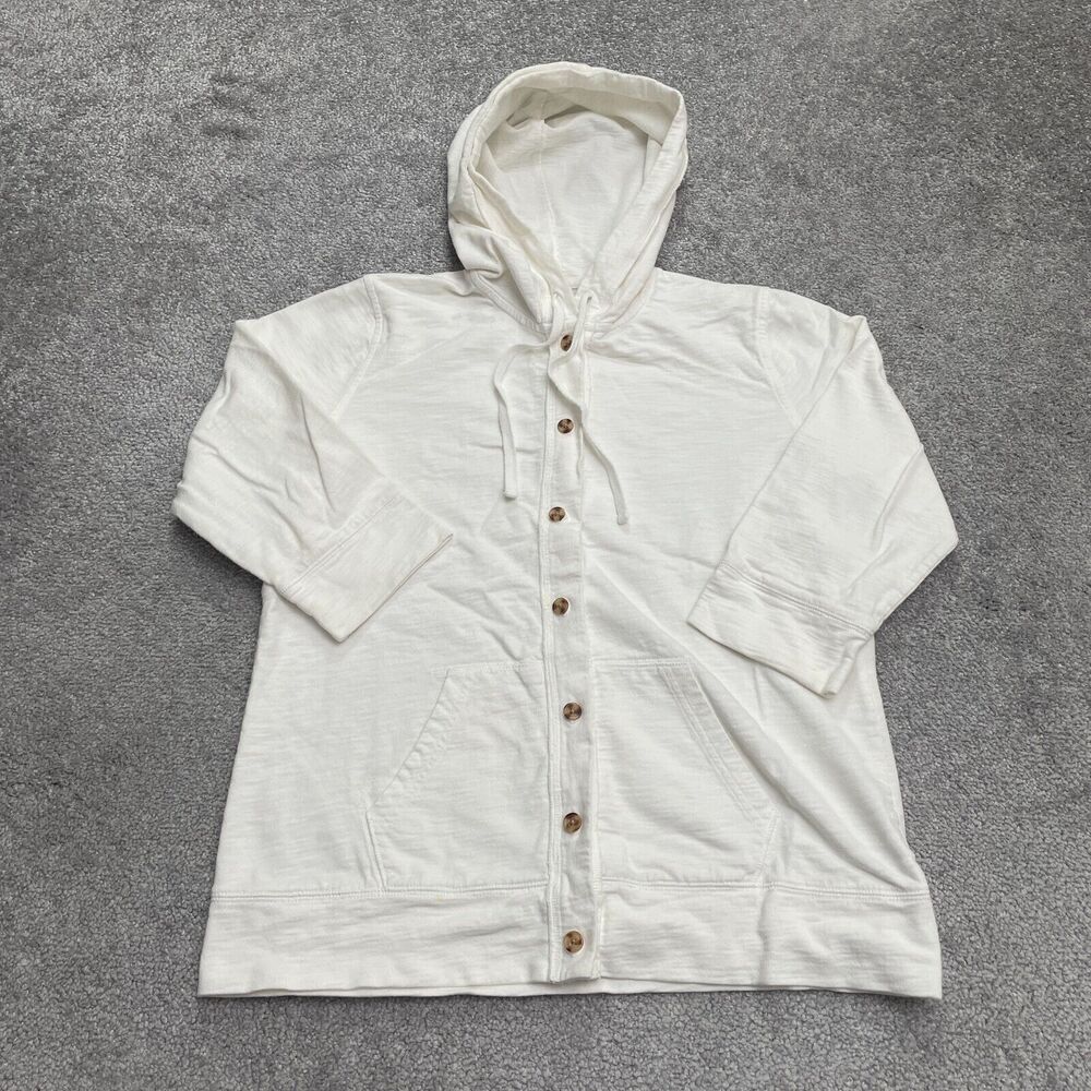 Style & Co. Sport Hoodie Sweatshirt Womens Small White Button Down 3/4 Sleeve